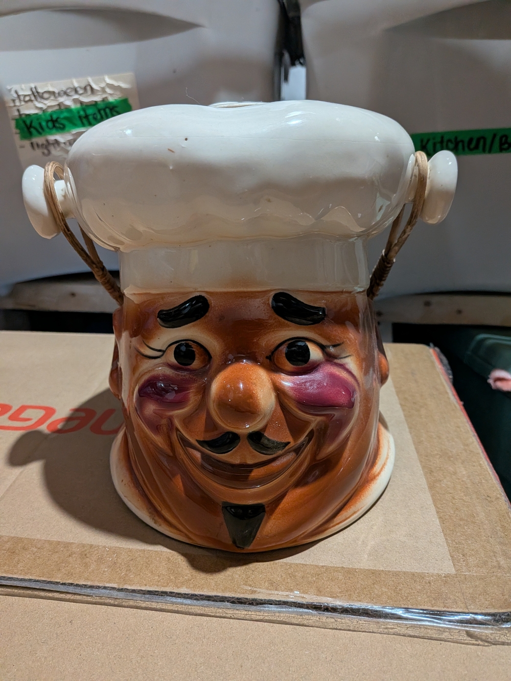 RARE 1950s Vintage Smiling Chef Ceramic Cookie Jar With Handle